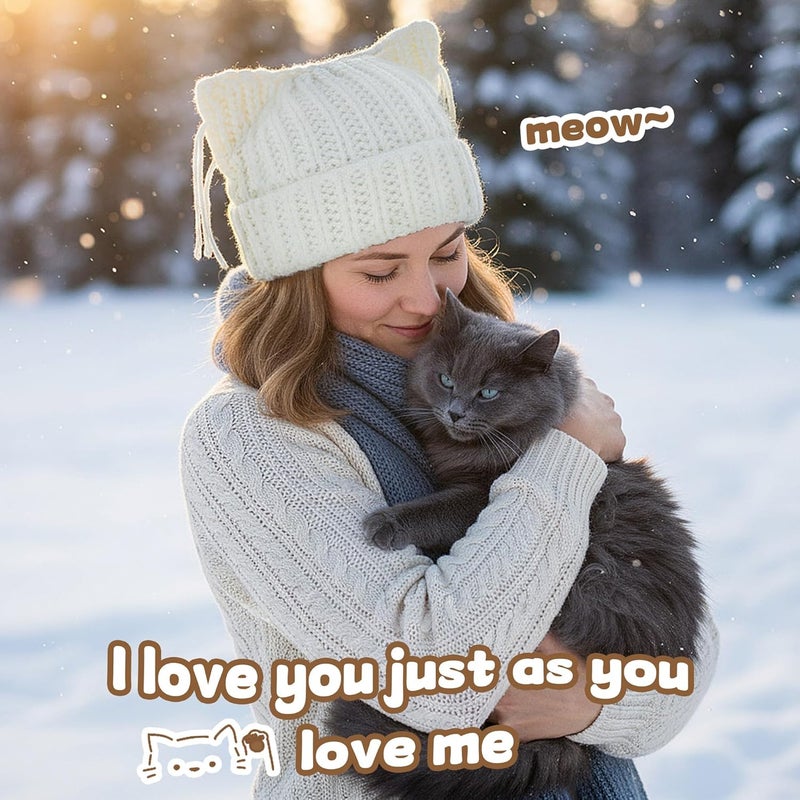 Babalet Store Cat Ear Beanie for Women Warm Winter Cap Chunky Knit Crochet Hat Slouchy Fox Hat Women Winter Trendy Headwear - Image 5
